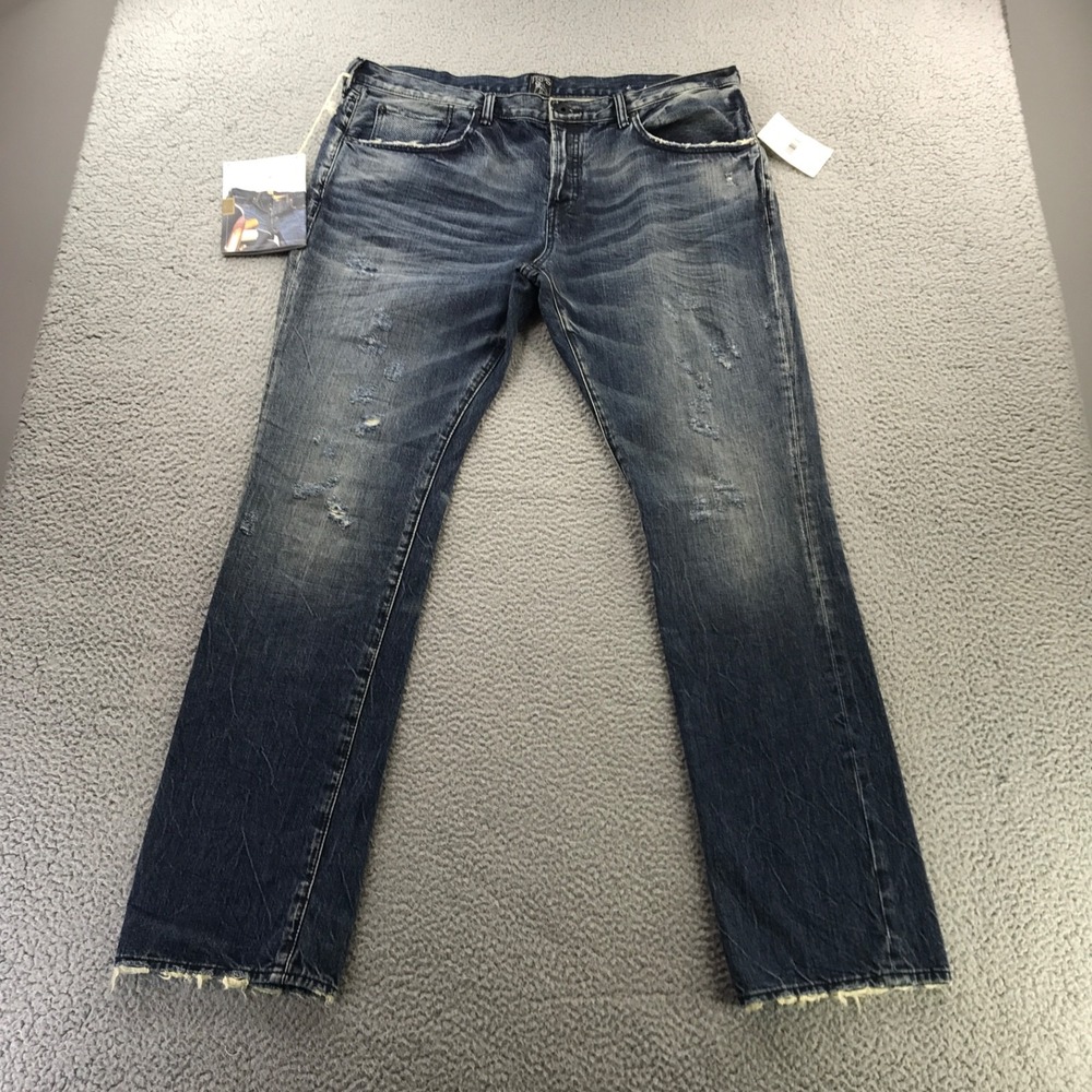 PRPS Jeans Mens 40x35 Blue Straight Leg Distressed Faded Whisker Button Fly NEW